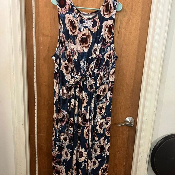 Size 2X - Maurices - Blue and Floral Sleeveless Knit Dress - Picture 1 of 6